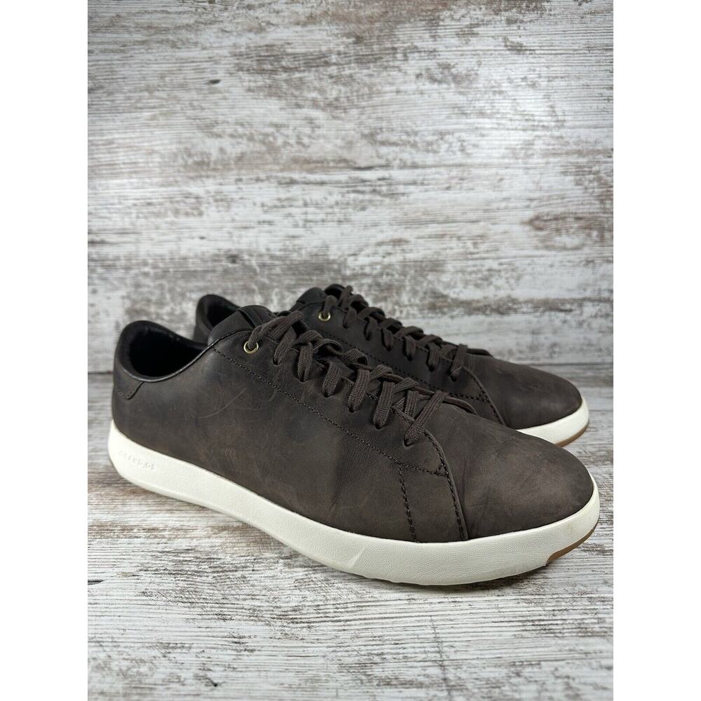 Cole Haan Brown Leather Low-Top Sneakers with White Sole